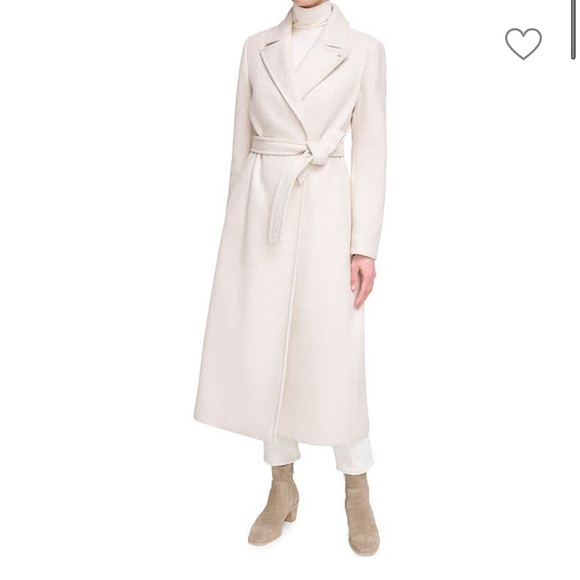 Calvin Klein Faux Wood Belted Wrap Coat